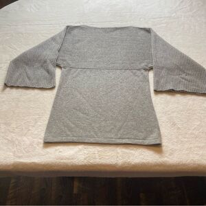 Anne Klein Gray 100% Cashmere 3/4 Sleeve Boat Neck Sweater Size Medium